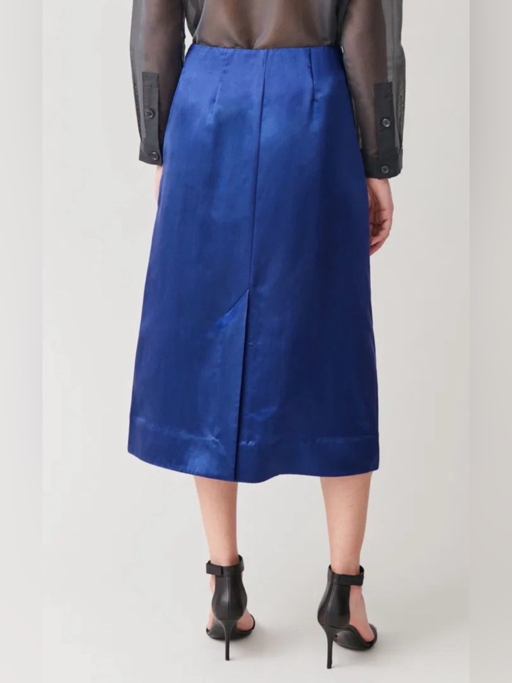 COS Mulberry Silk Midi Slip Skirt Royal Blue Satin A Line Side Zip - Picture 2 of 12
